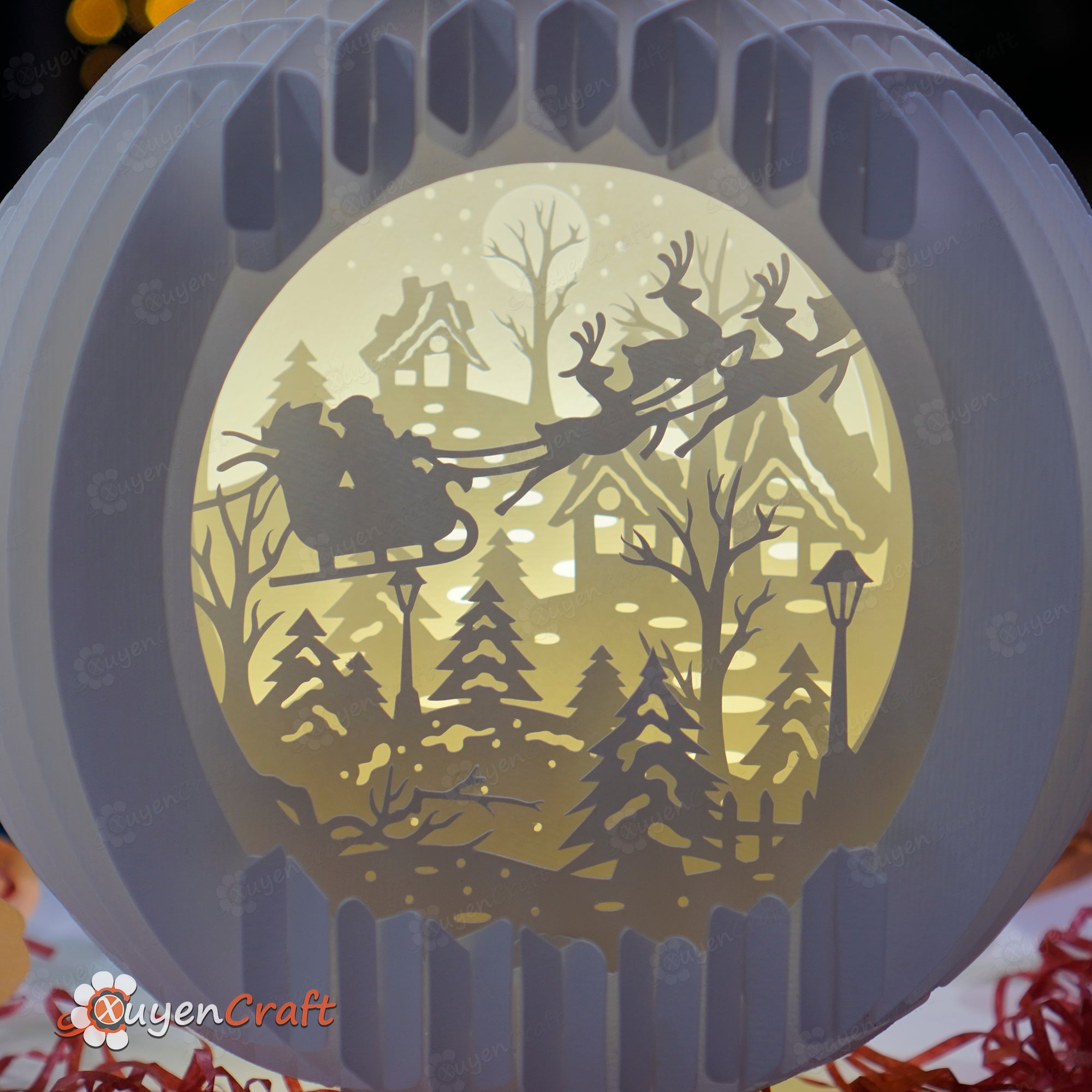 Santa Claus Reindeer Ride Sphere PopUp SVG Templates for Merry Christmas Shadow Box