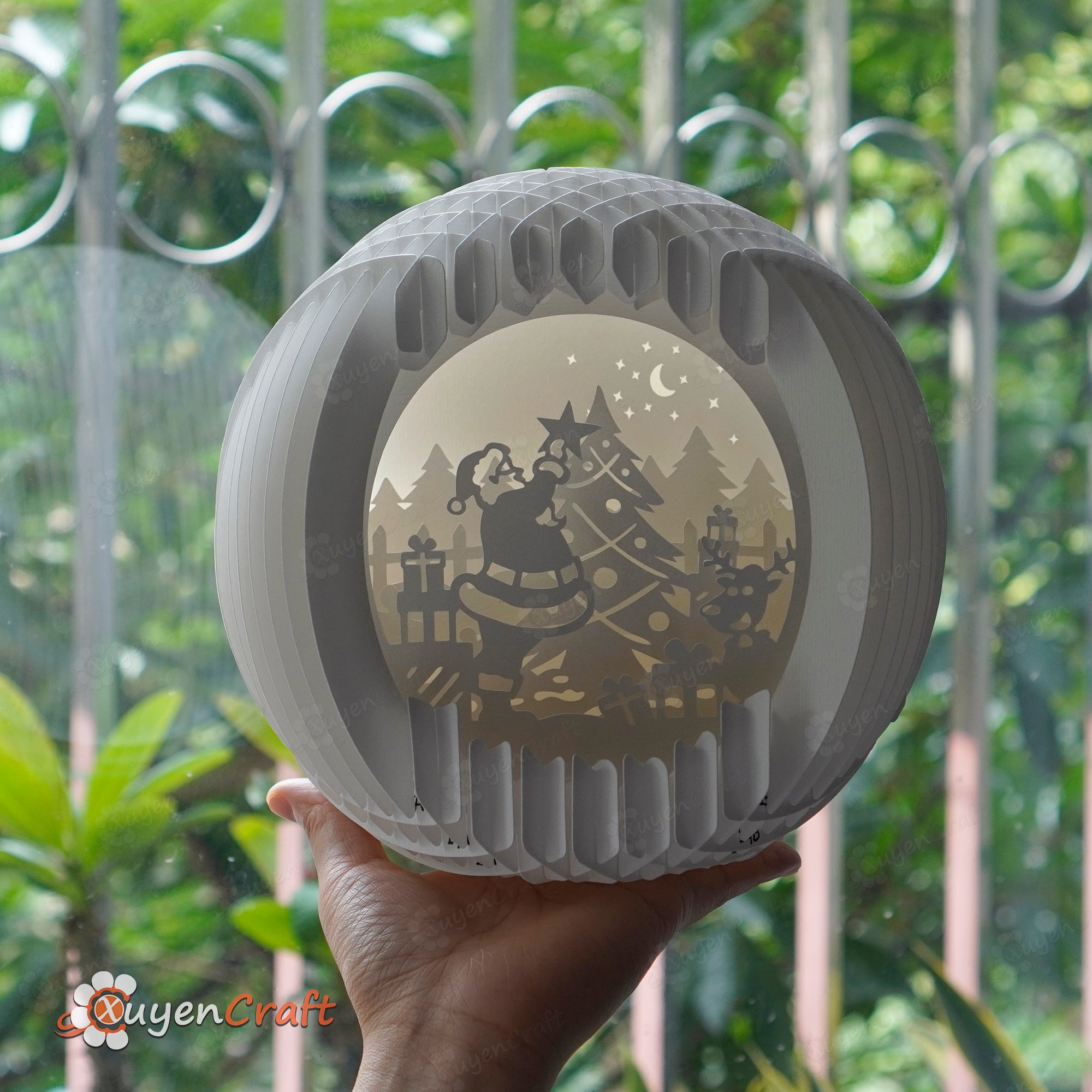 3D SVG Templates creating Santa Claus With Tree Sphere Pop Up for Merry Christmas Shadow Box