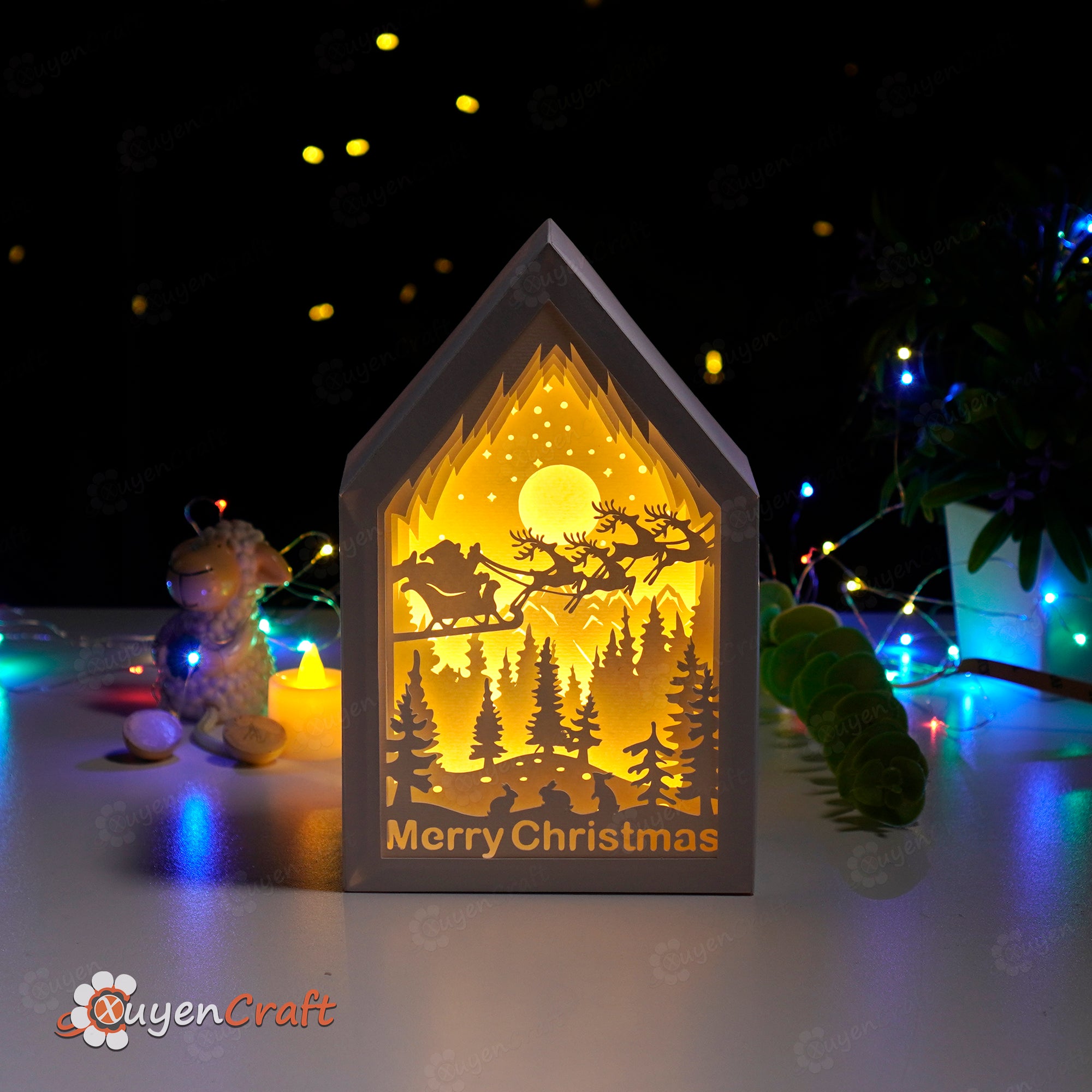 Paper Lantern SVG Templates for creating Santa Claus Reindeer Rides in Christmas Lanterns Shadow Box