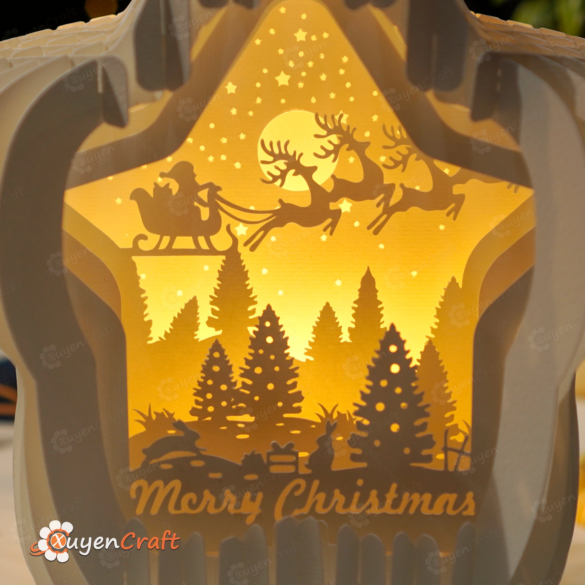 Santa Claus Reindeer Ride Star Pop Up SVG, Silhouette Templates