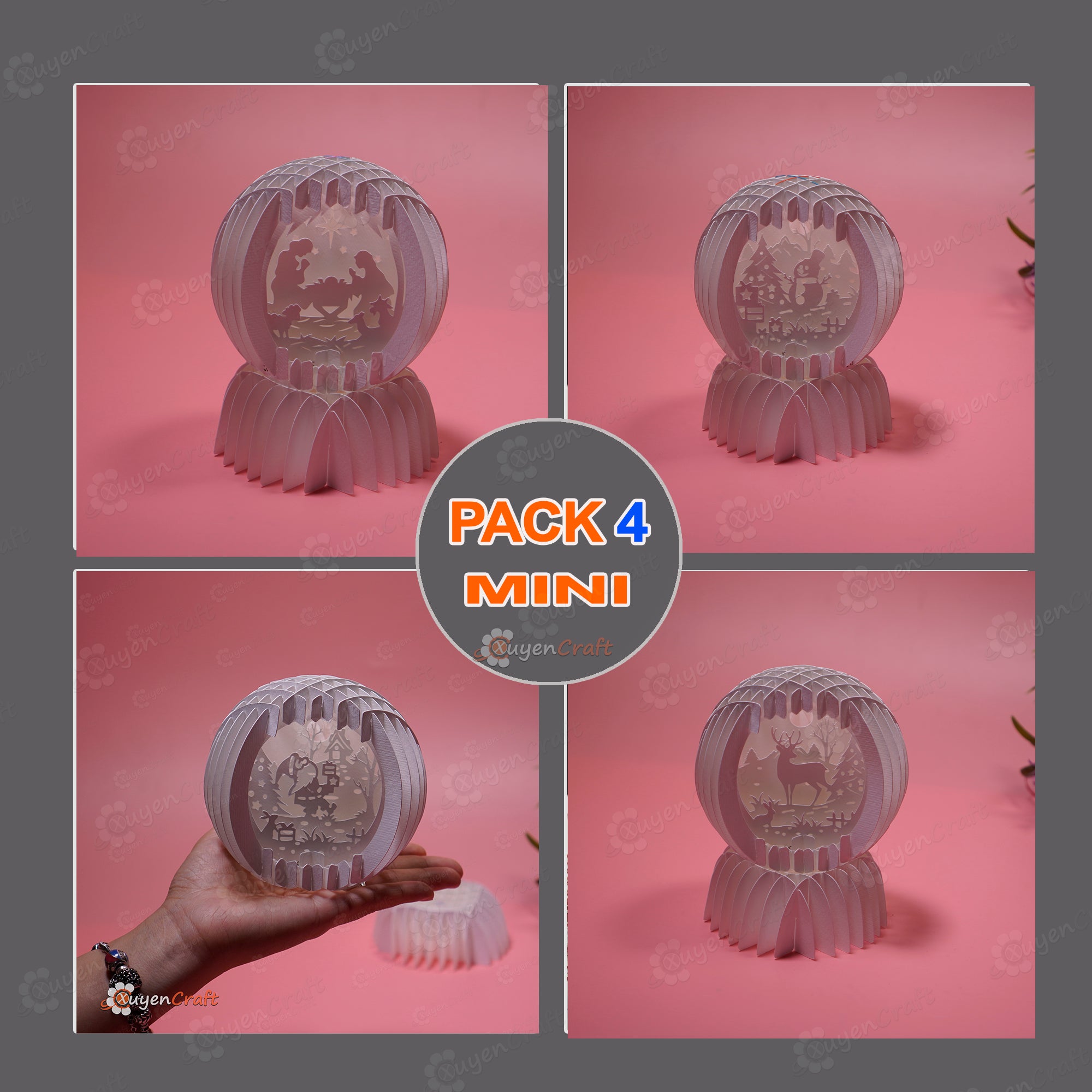 Pack 4 Sphere Popup Mini for Xmas, SVG ,Silhouette Studio Templates