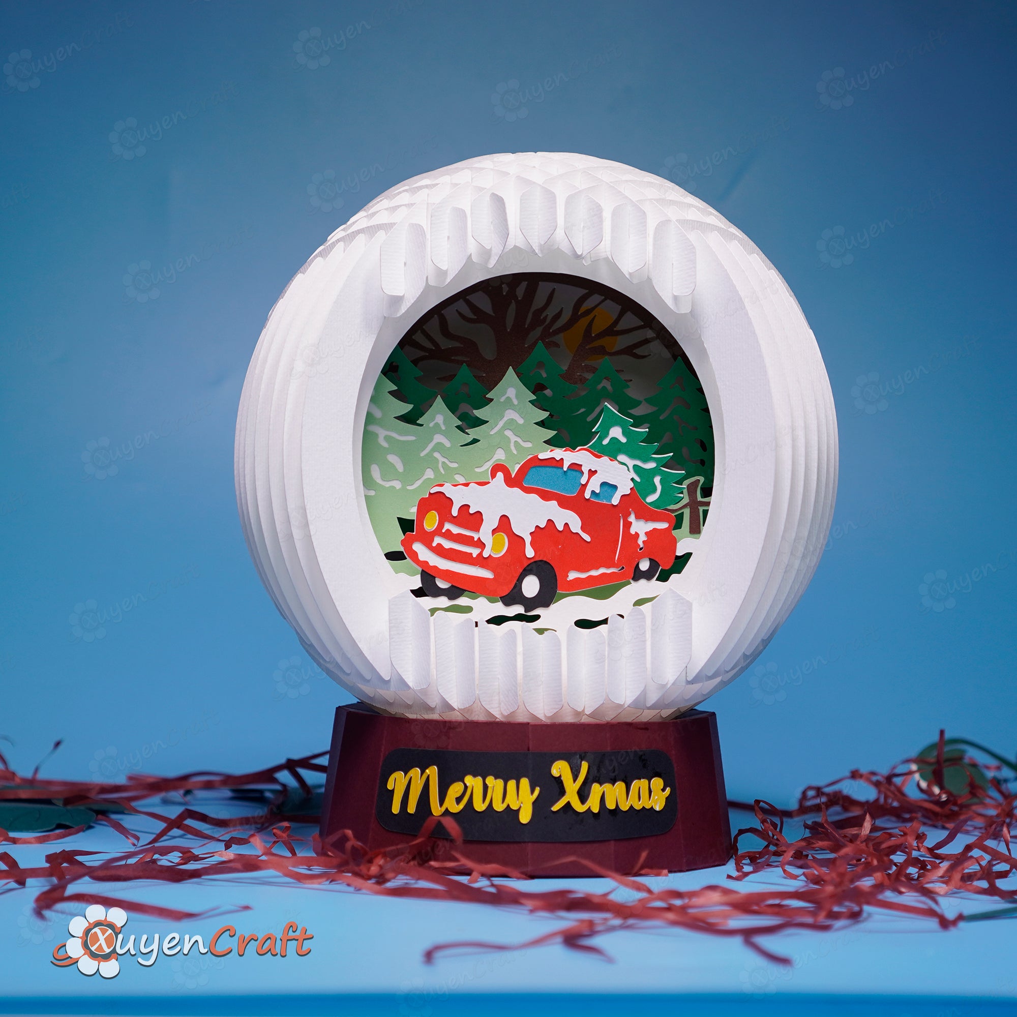 Color version Christmas Truck Sphere 3D Pop Up PDF, SVG, Silhouette Templates