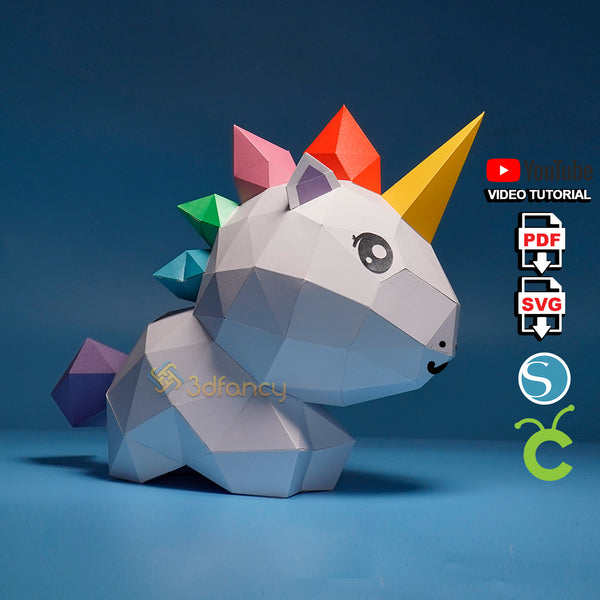 Unicorn Cute Papercraft PDF, SVG Template Compatible with Cricut, Cameo 4