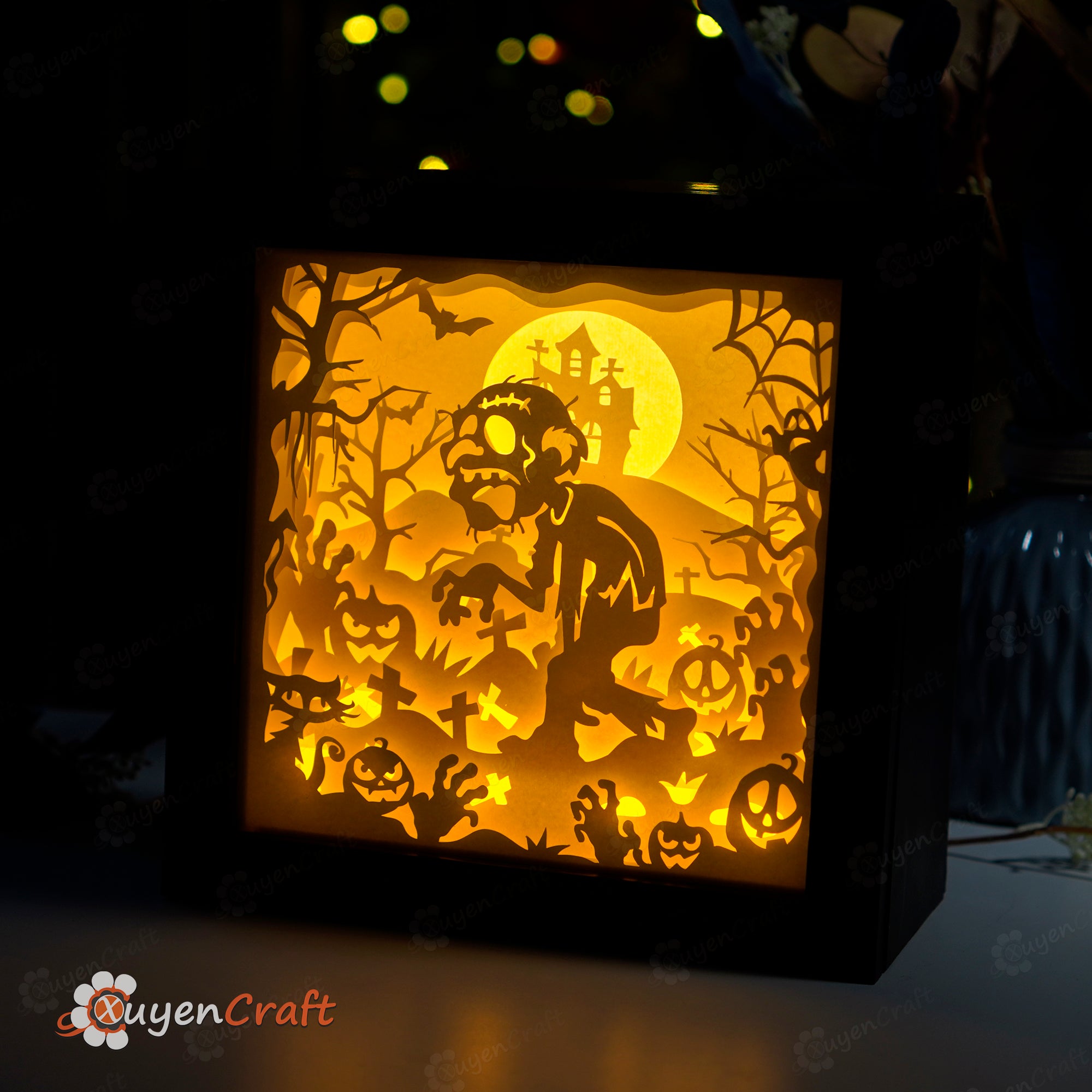 Zombie Light Box, Shadow Box SVG Template for Halloween decor art